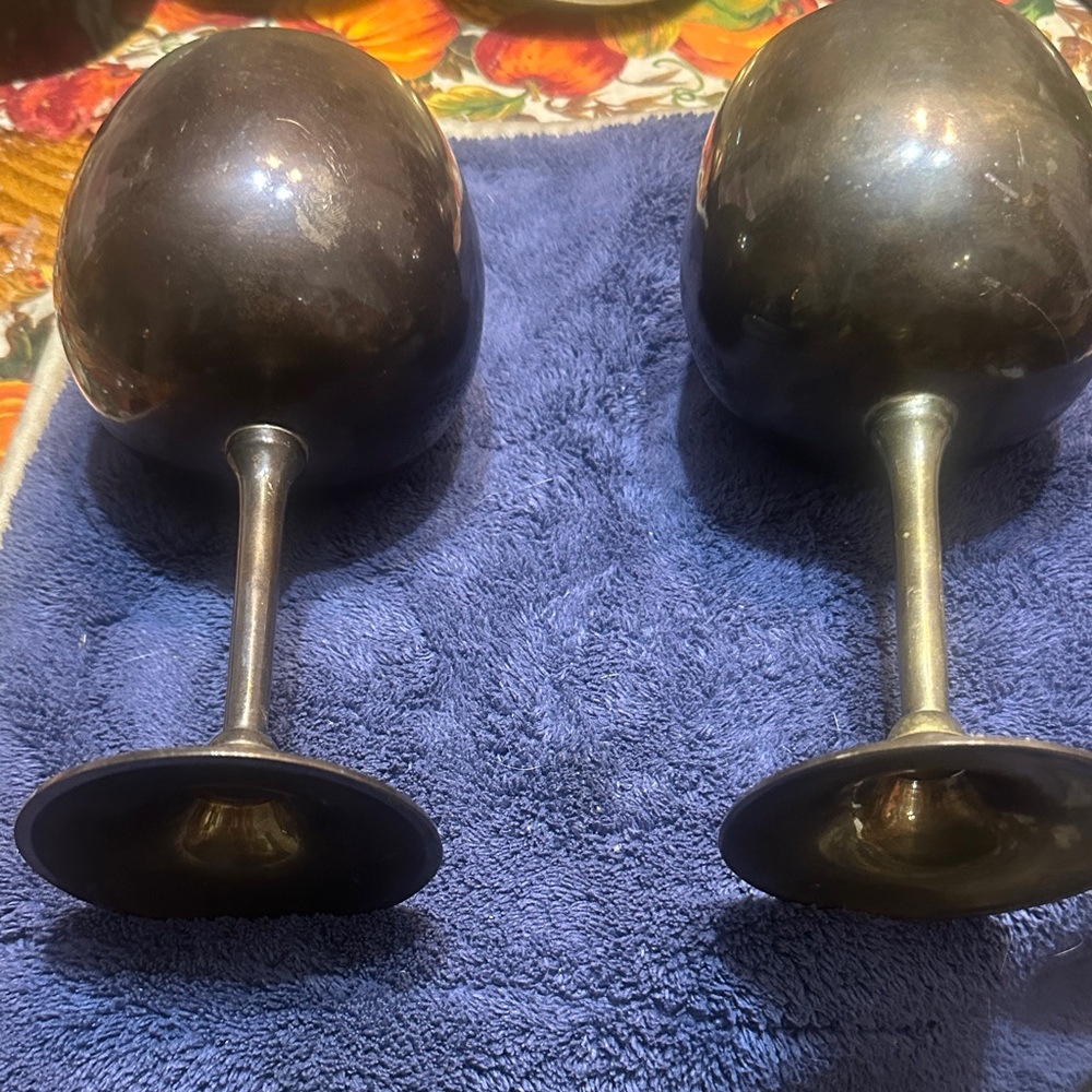 Pair of Vintage Metal Goblets in Dark Bronze Tone